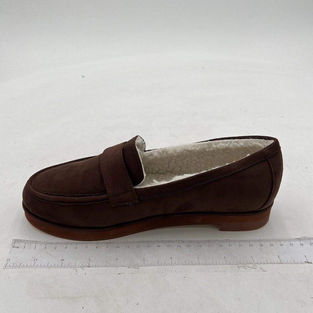 Brown Women Dressy Strap Fur Pumps Round Toe Slip On Loafers Block Low Heel Shoe